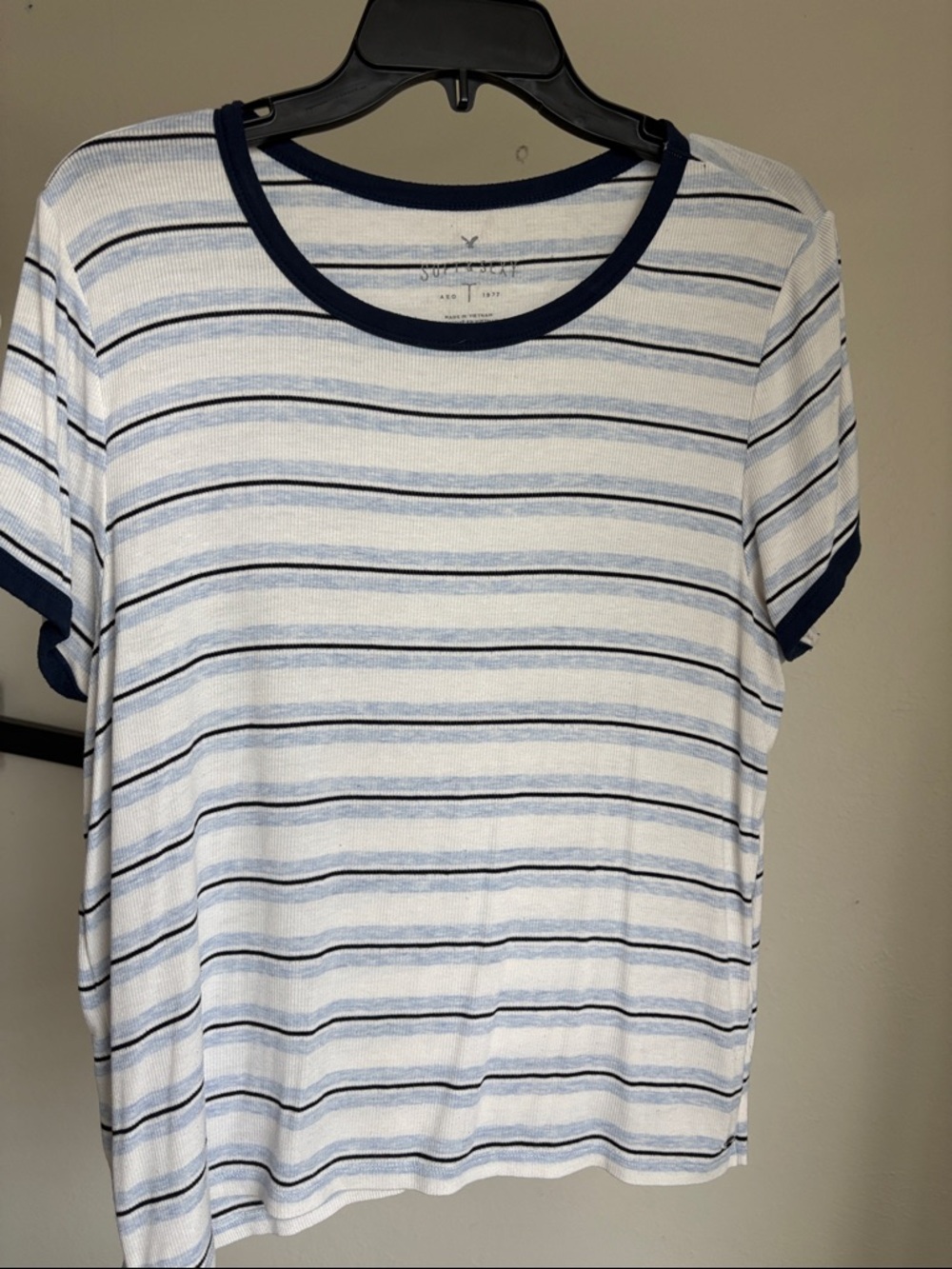 Striped Navy-Trim Crewneck Tee